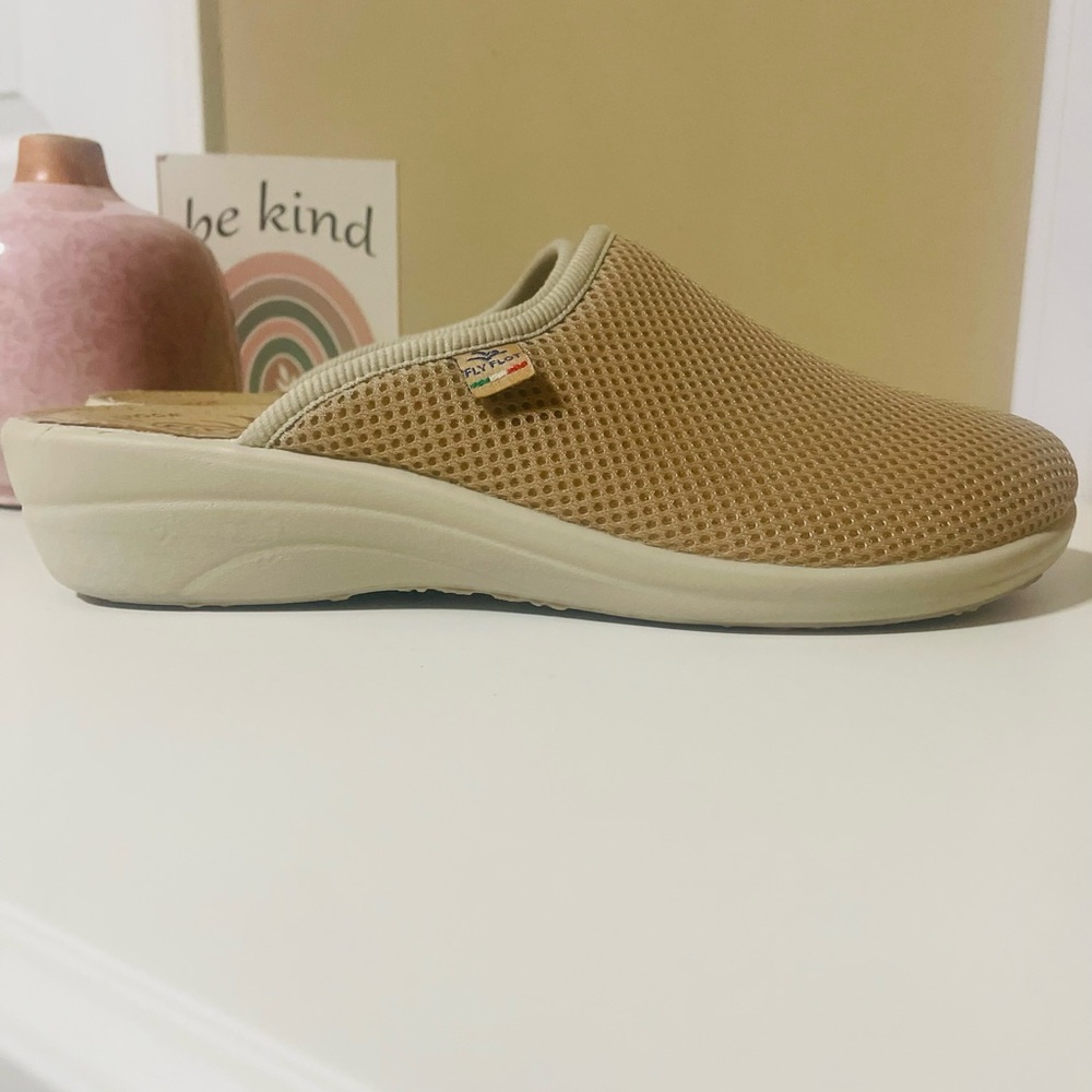 Women's FLY FLOT Tan Classic Cloth Mesh
Comfort Slip On Mules Clogs